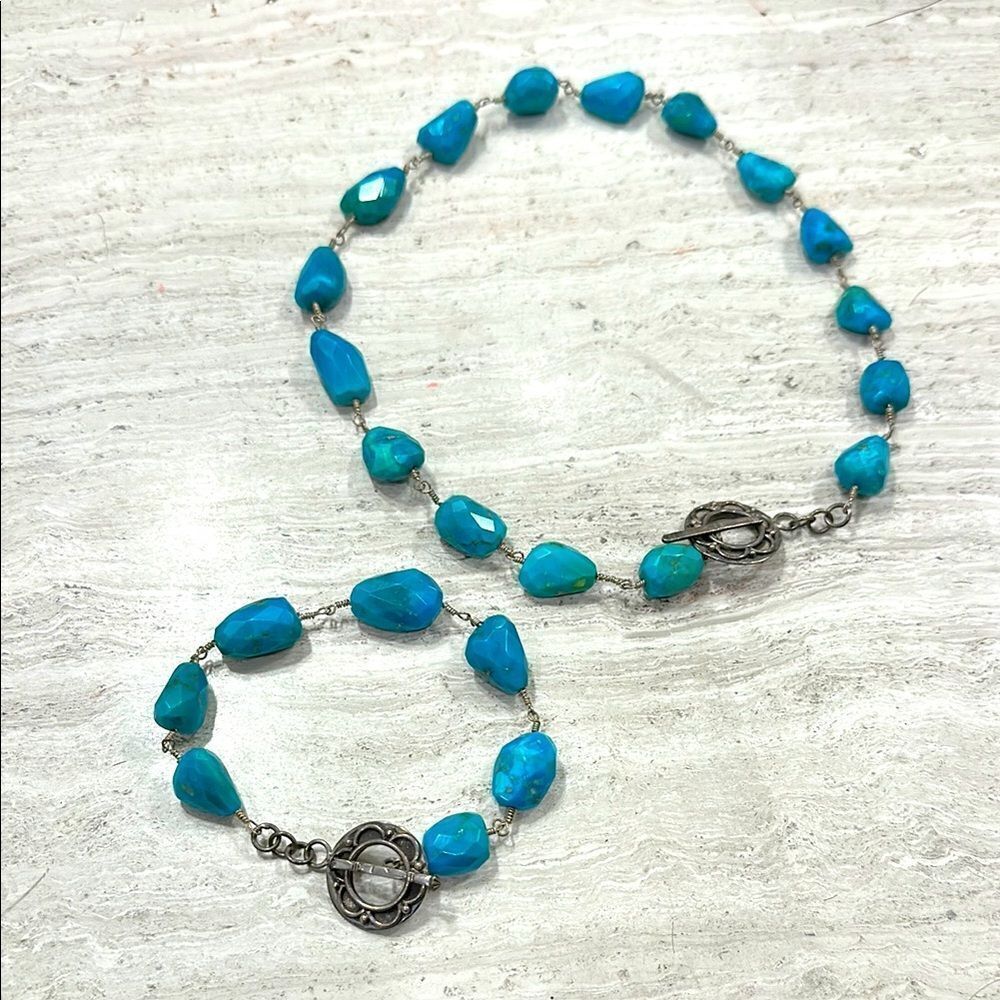Vintage Turquoise Necklace / Choker And Bracelet Set